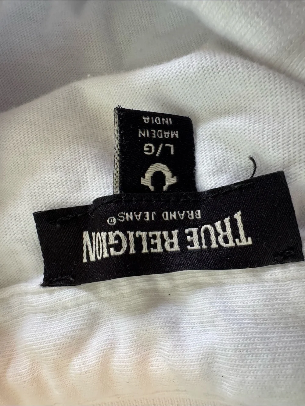 True Religion TR Logo Trim Relaxed Polo Shirt White Horseshoe Tape Top Men Large